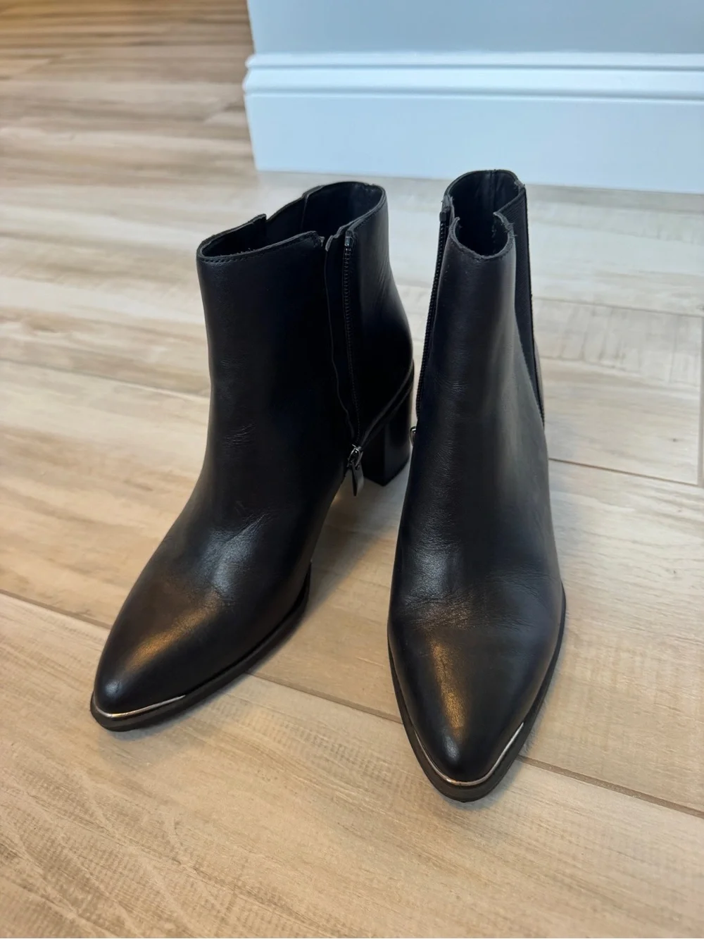 Women's Black Leather Ankle Boots - Sleek Block Heel